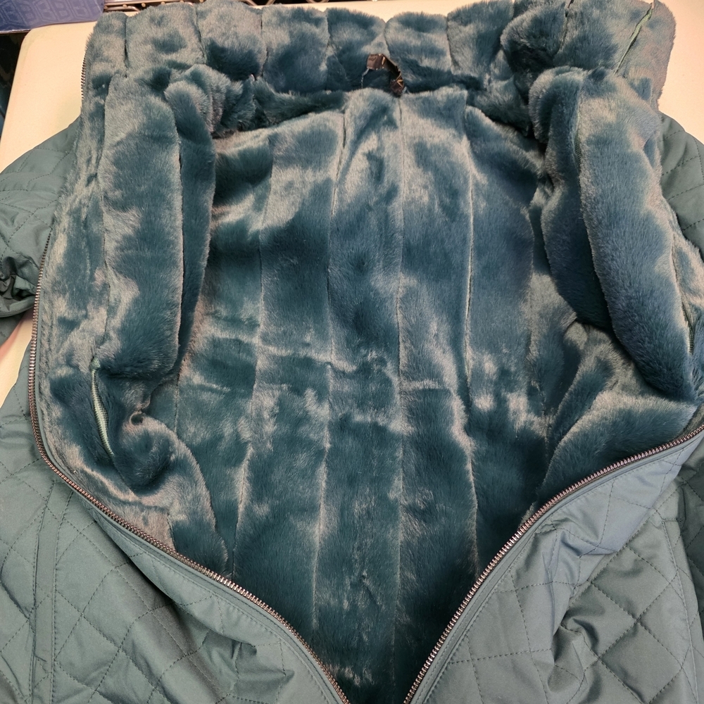 IMAN Global Chic Women's Reversible Faux Fur/Quilted Green Spruce Size S‎ - Picture 4 of 6
